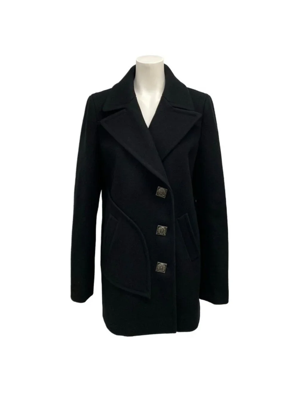 Chanel Coat 38 M Black Square Button Wool